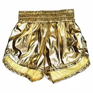 NEW BELLE CHER women's metallic athletic fit short in gold